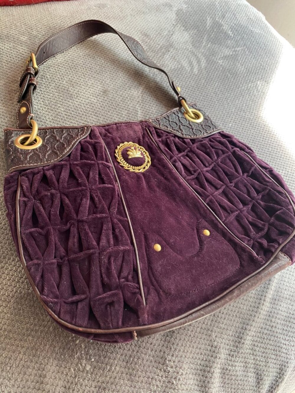 Juicy Couture vintage ruched velour and lambskin plum shoulder bag